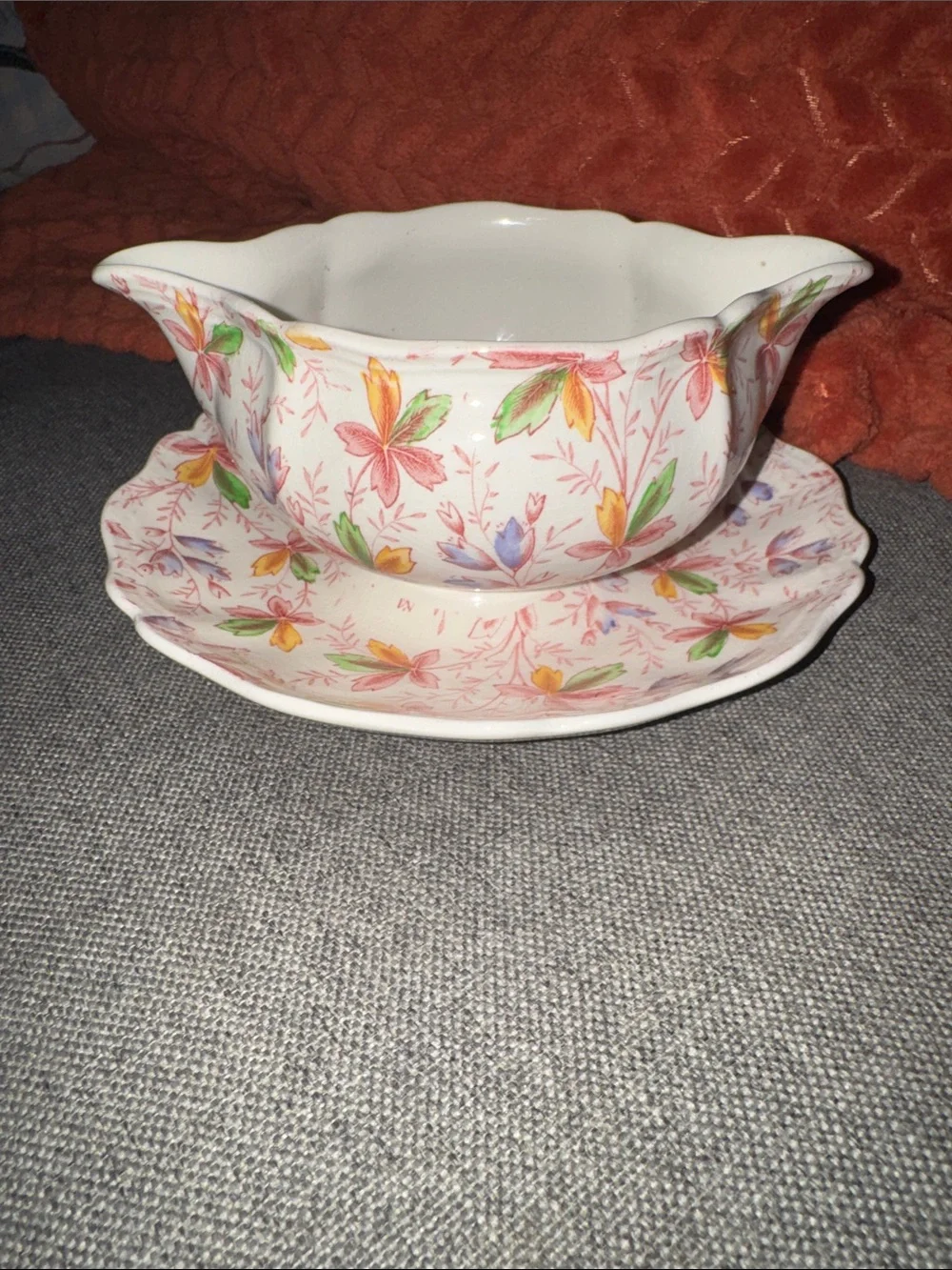 Rare Antique Royal Doulton Salisbury D.6148 Gravy Boat & Attached Underplate Set